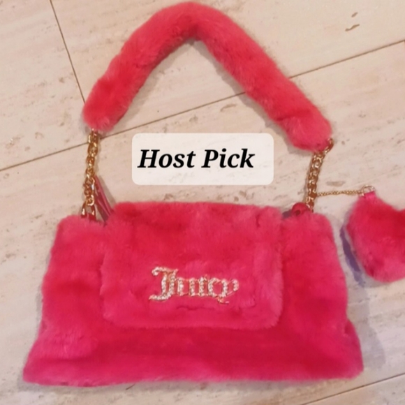 Juicy Couture Handbags - Juicy Couture Los Angeles Unique Hot Pink Fluffy Faux Fur Shoulder Bag